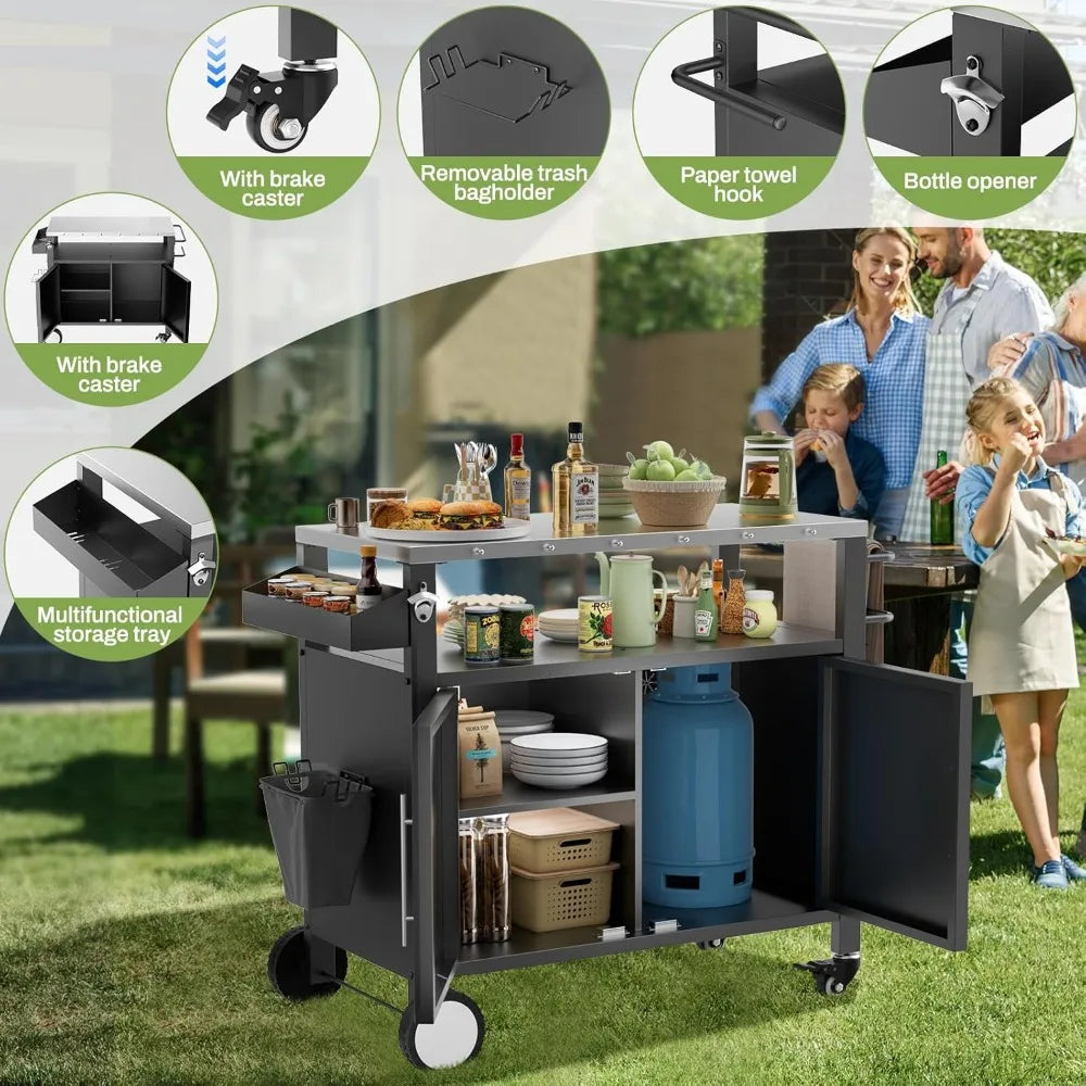 Dafify Charcoal Outdoor Grill Cart With Storage And Hooks Stainless Steel