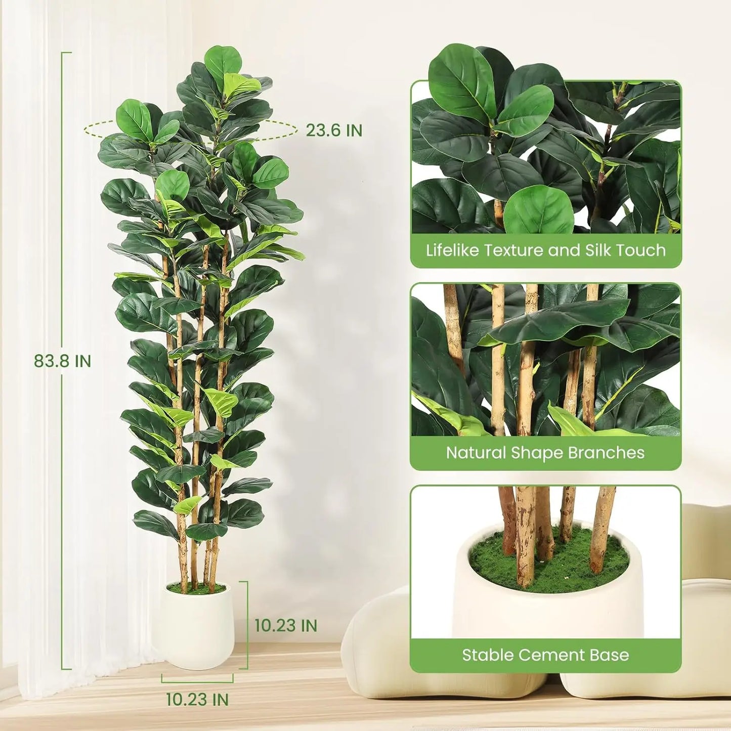 HiMISSCN Faux Fiddle Leaf Fig Tree With Pot Home Decor
