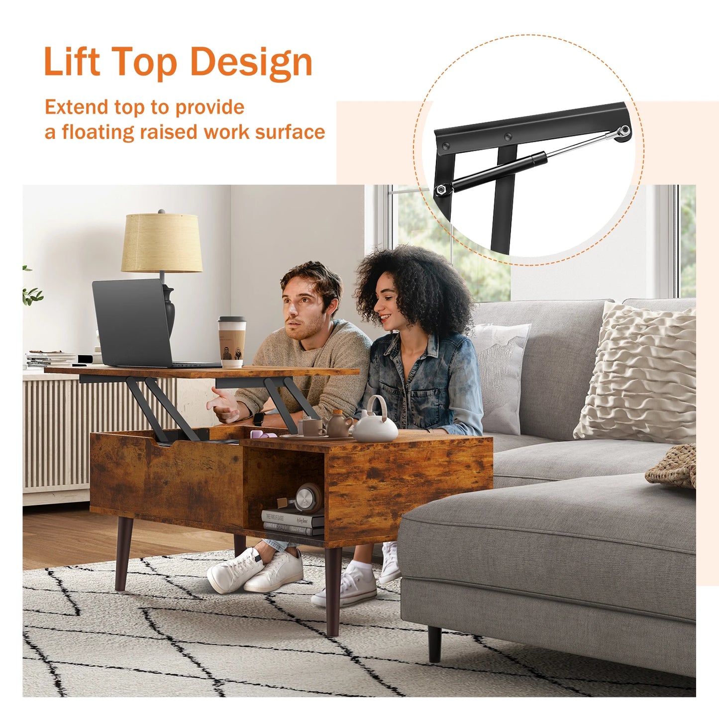 JHK Lift Top Coffee Table With Storage Shelf For Living Room