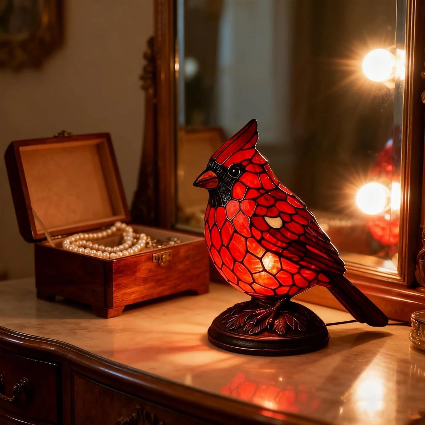 Cardinal Resin Table Lamp Christmas Bird Night Light