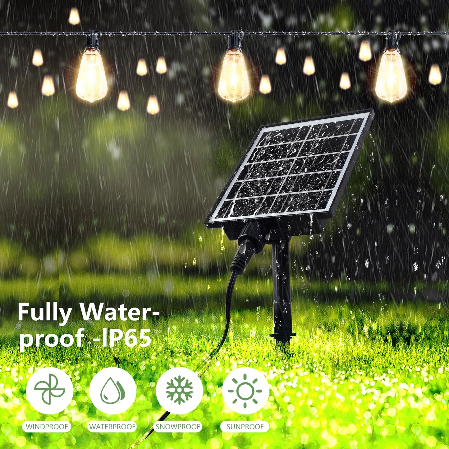 ARLGSITE Solar Outdoor String Lights IP65 Waterproof Remote Dimmable