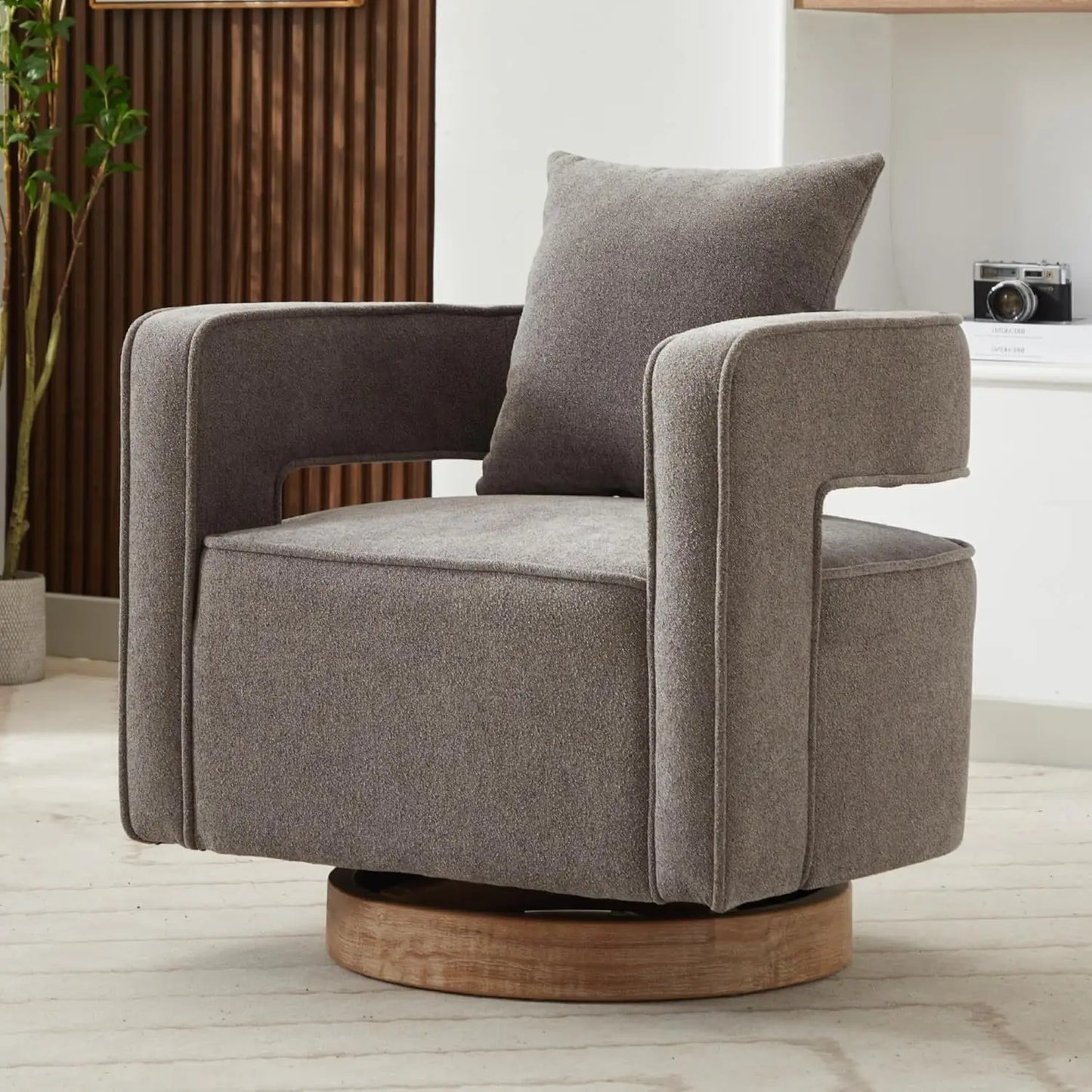 Upholstered Swivel Accent Chair Set Of 2 Open Back Barrel Chair
