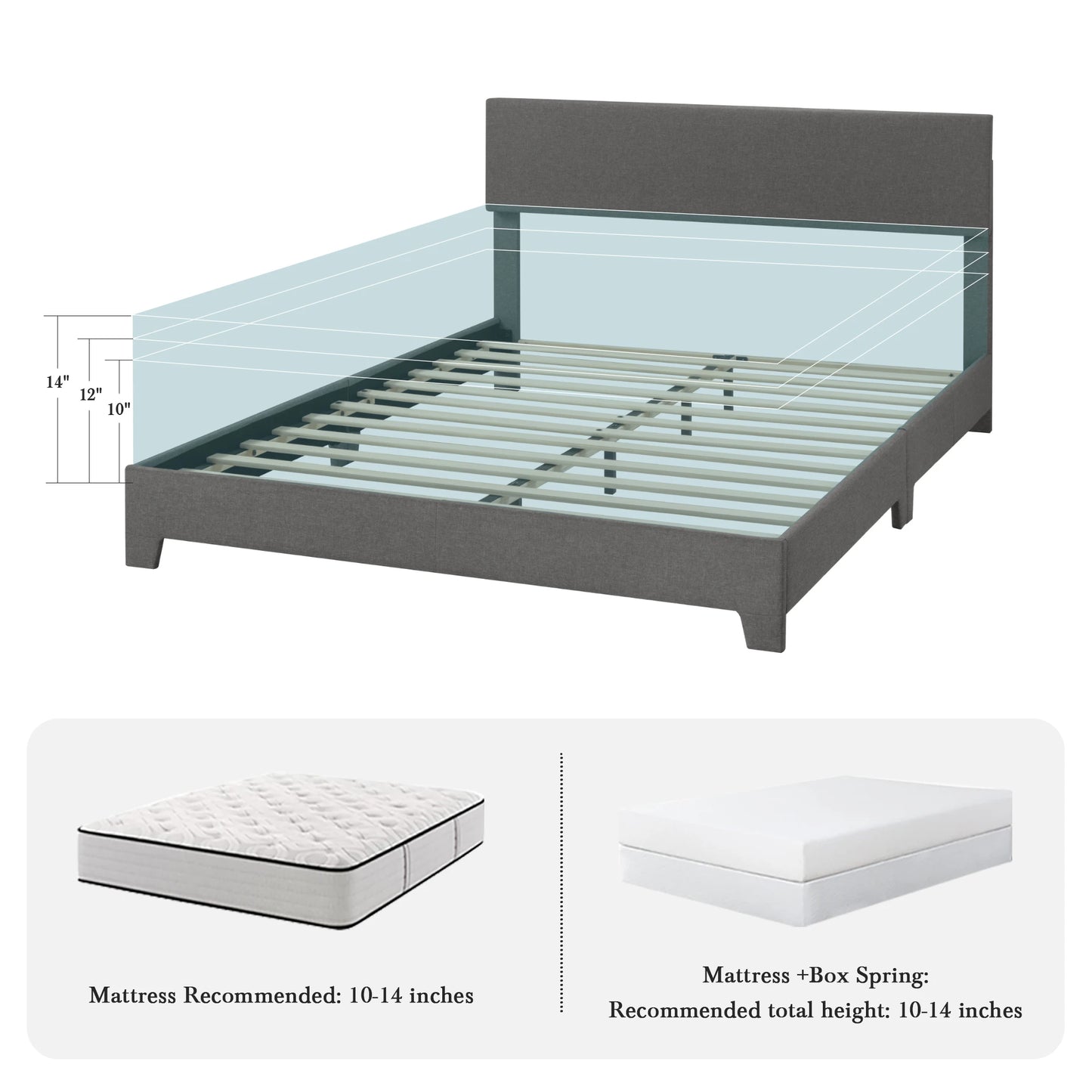 HOOMIC Upholstered Bed Frame With Adjustable Headboard And Noise Free