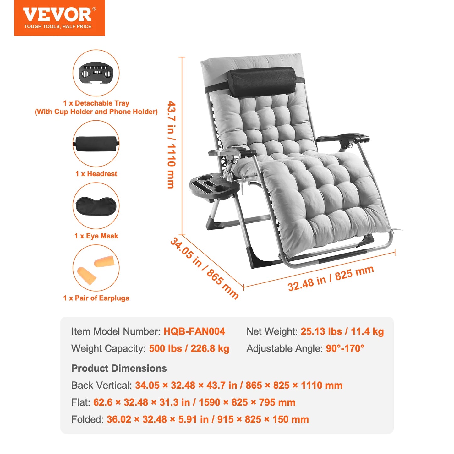 SucceBuy Zero Gravity Chair With Adjustable Recline Footrest Cupholder