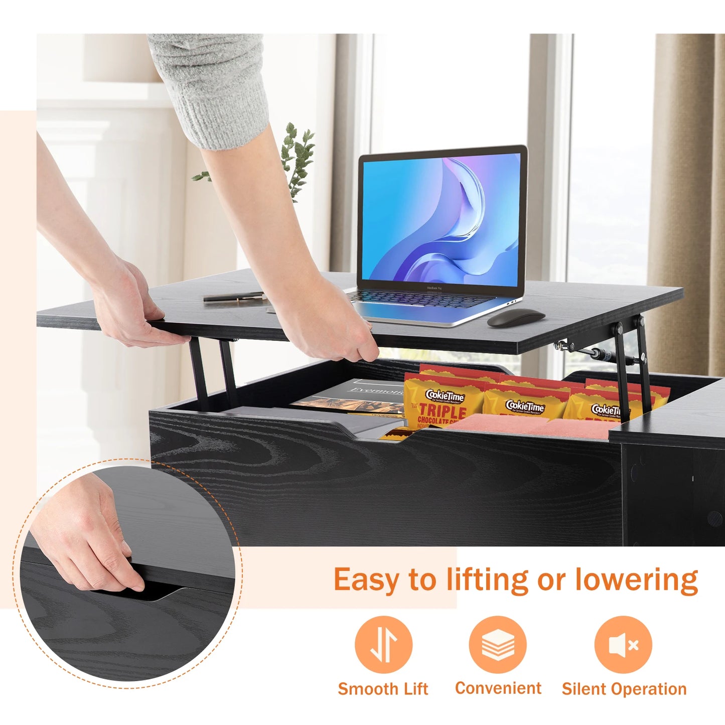 JHK Lift Top Coffee Table With Storage Shelf For Living Room