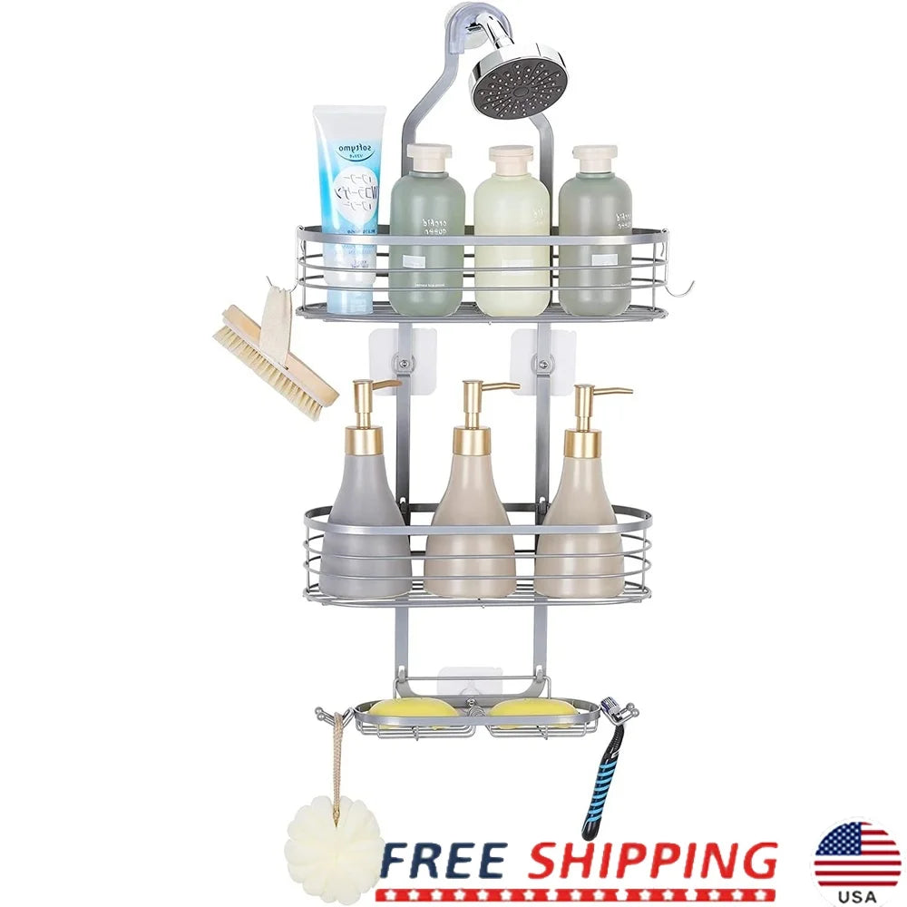 Overhead Shower Caddy Rack With Hooks And Soap Holder