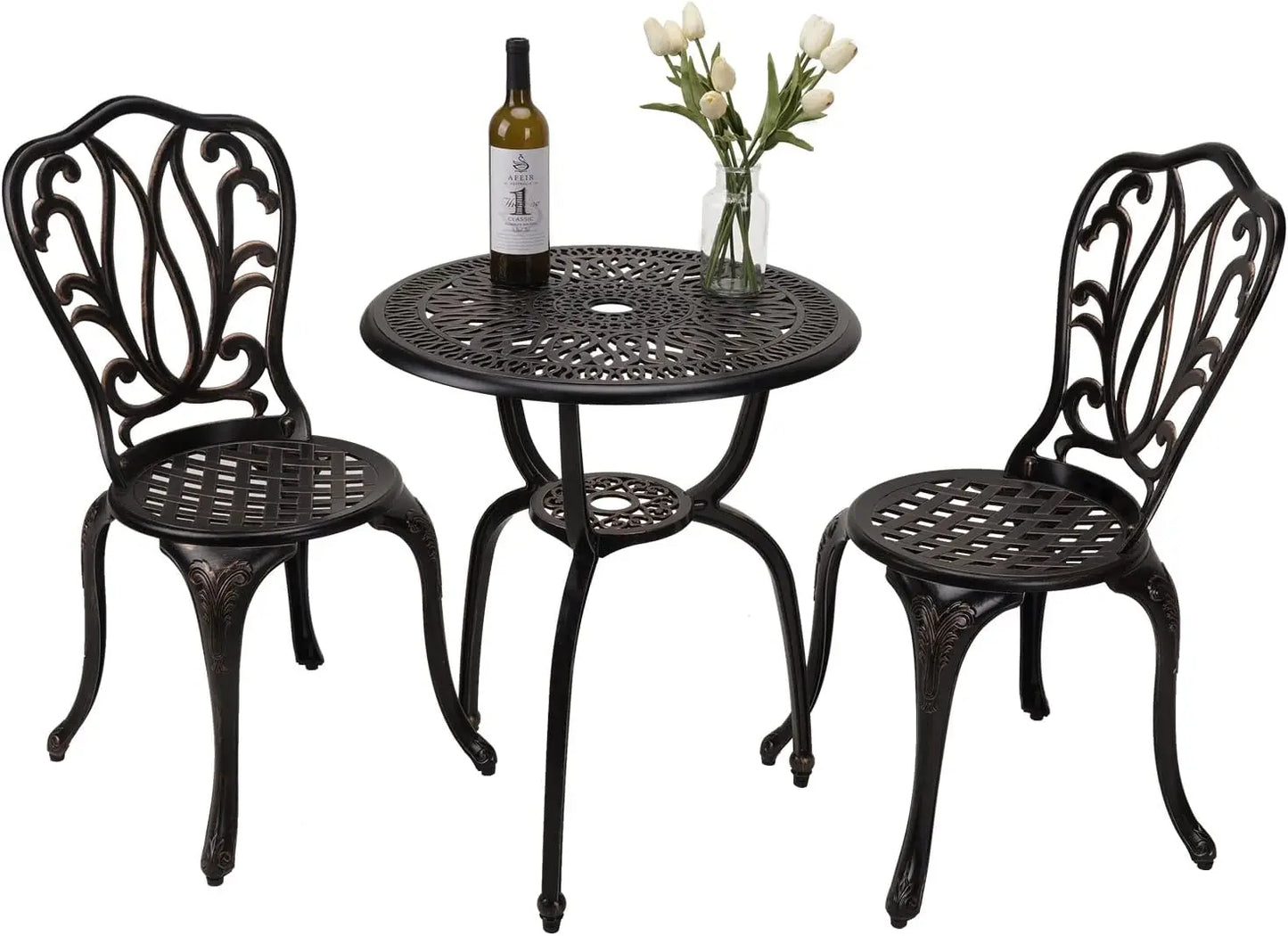 3 Piece Patio Bistro Set Cast Aluminum Table Outdoor Garden
