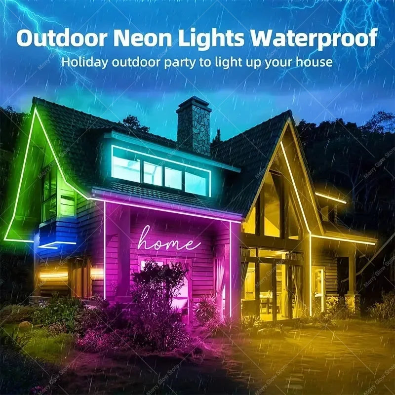 15m RGB LED Neon Rope Lights With Music Sync Smart App Control
