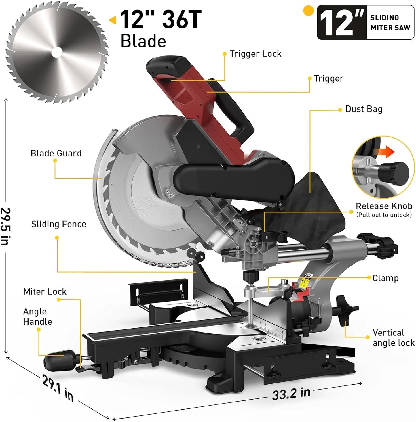 Marvtool Sliding Compound Miter Saw JS-1207C3 15 Amp 0-45 Degree