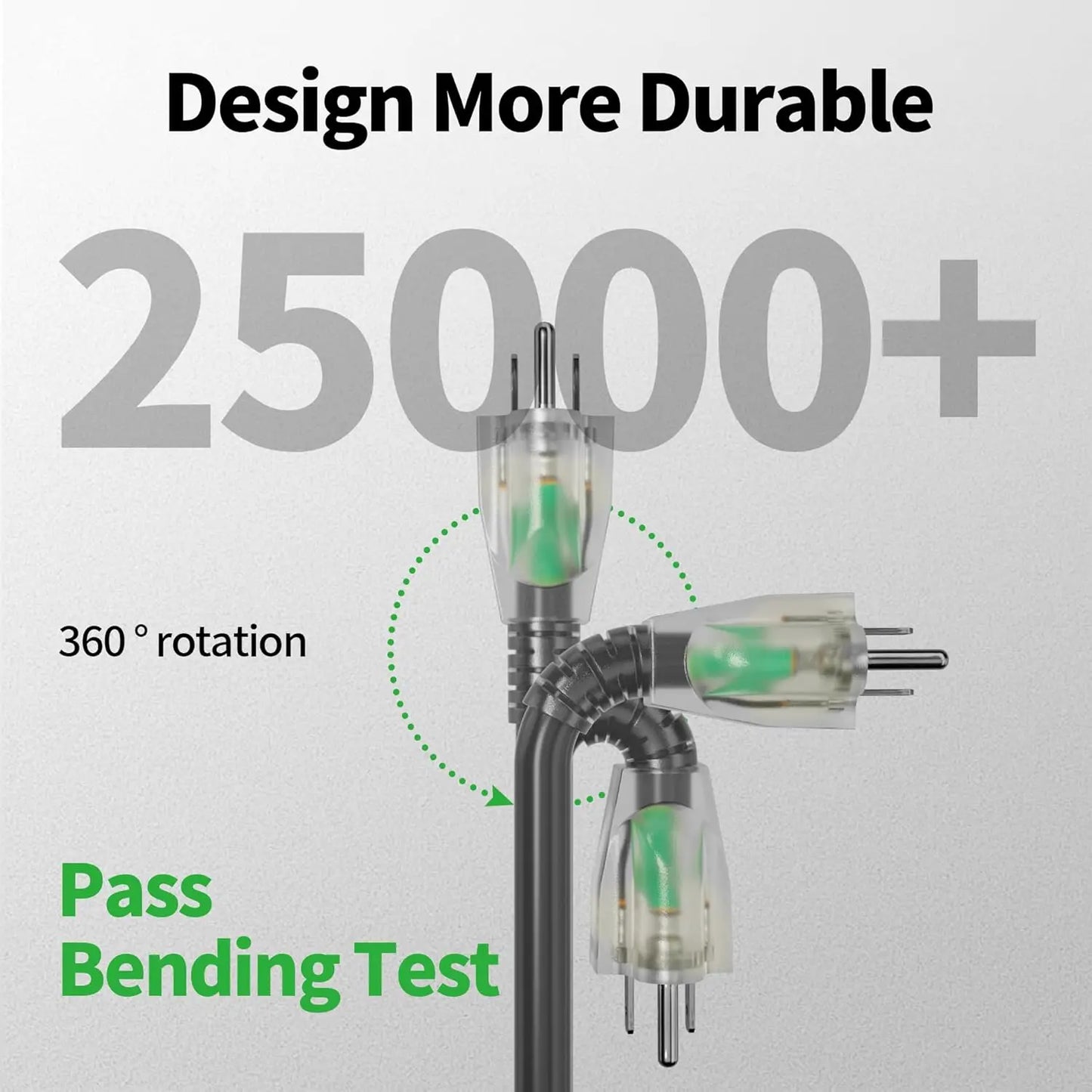 Outdoor Extension Cord Heavy Duty Waterproof 3 Prong Lighted Indicator