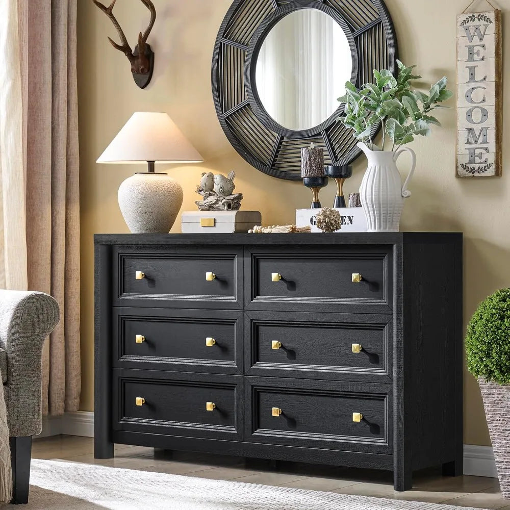 Farmhouse 6 Drawer Dresser For Bedroom In Solid Wood