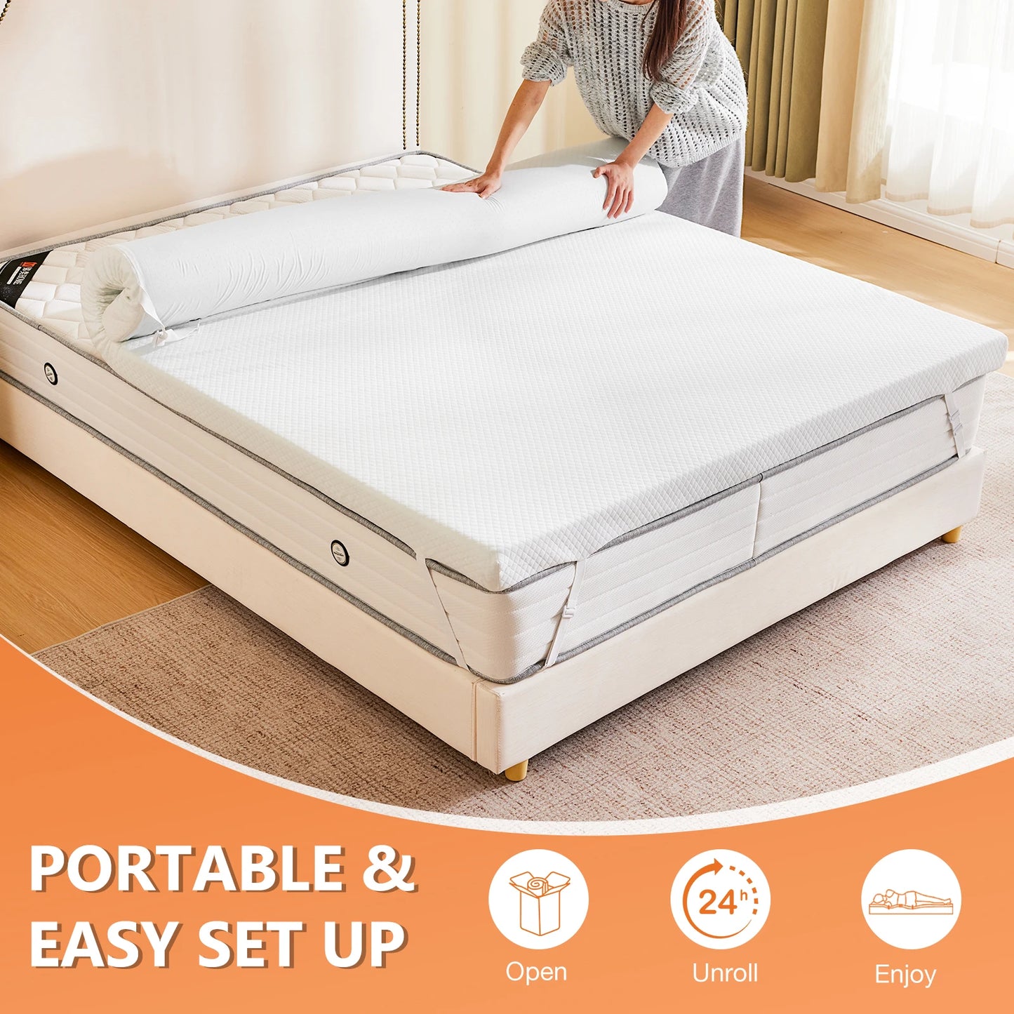 JHK Gel Memory Foam Mattress Topper With Fabric Cover