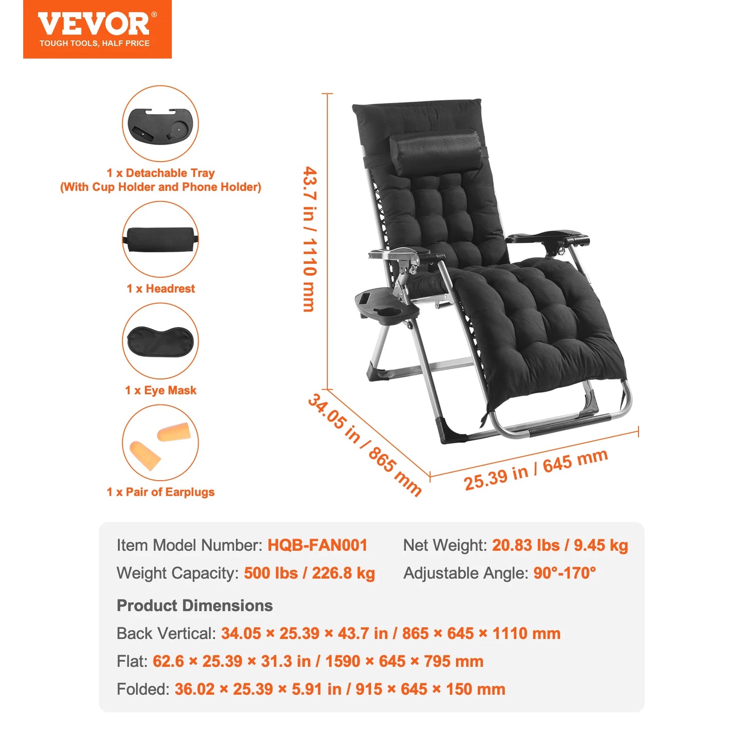 SucceBuy Zero Gravity Chair With Adjustable Recline Footrest Cupholder