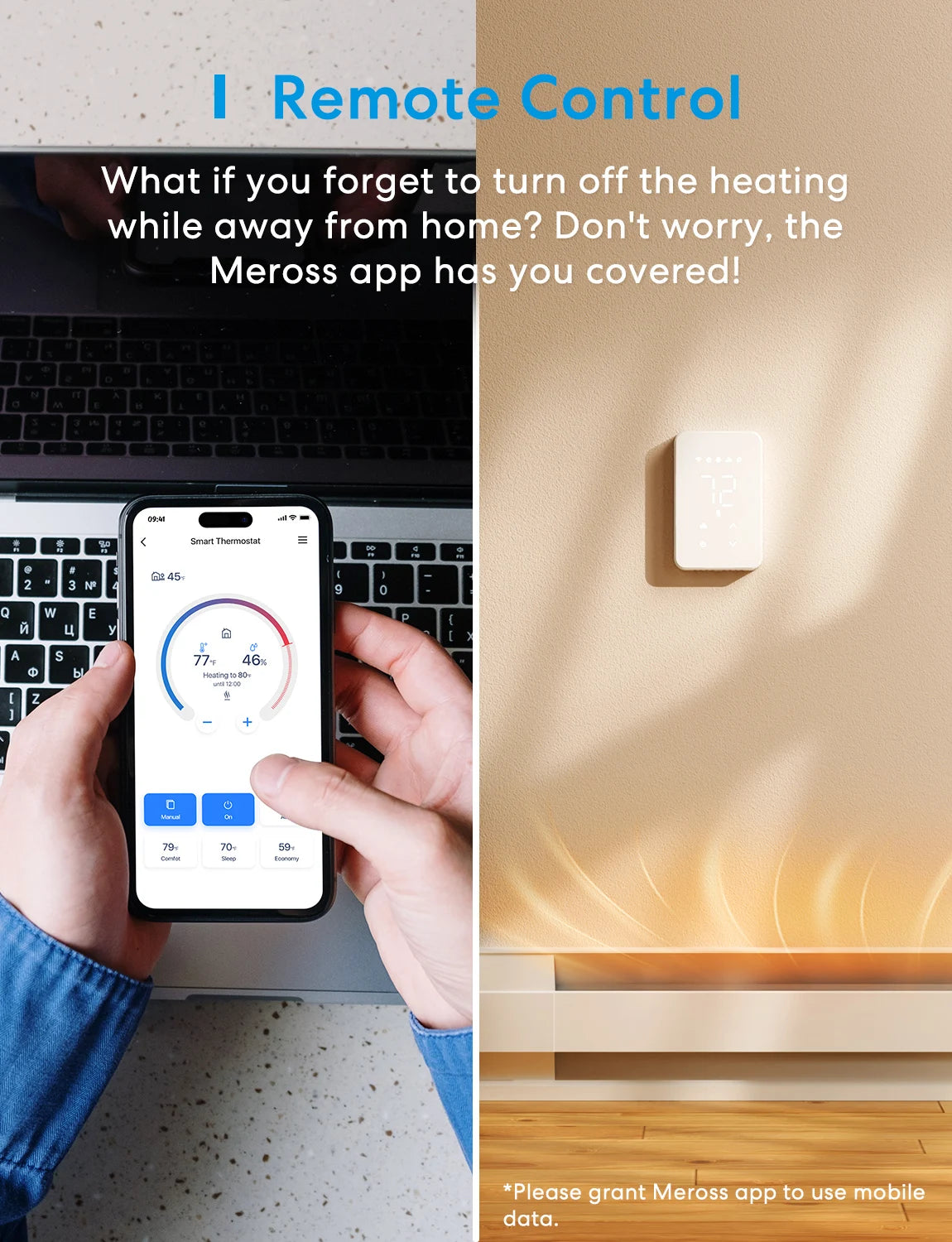 Smart Wi-Fi Thermostat MTS215 For Electric Baseboard Heaters Energy Monitor