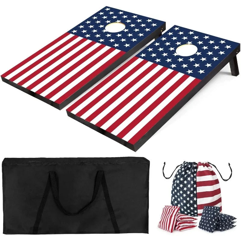 Wood Cornhole Boards Set Indoor Outdoor Game With Carry Case