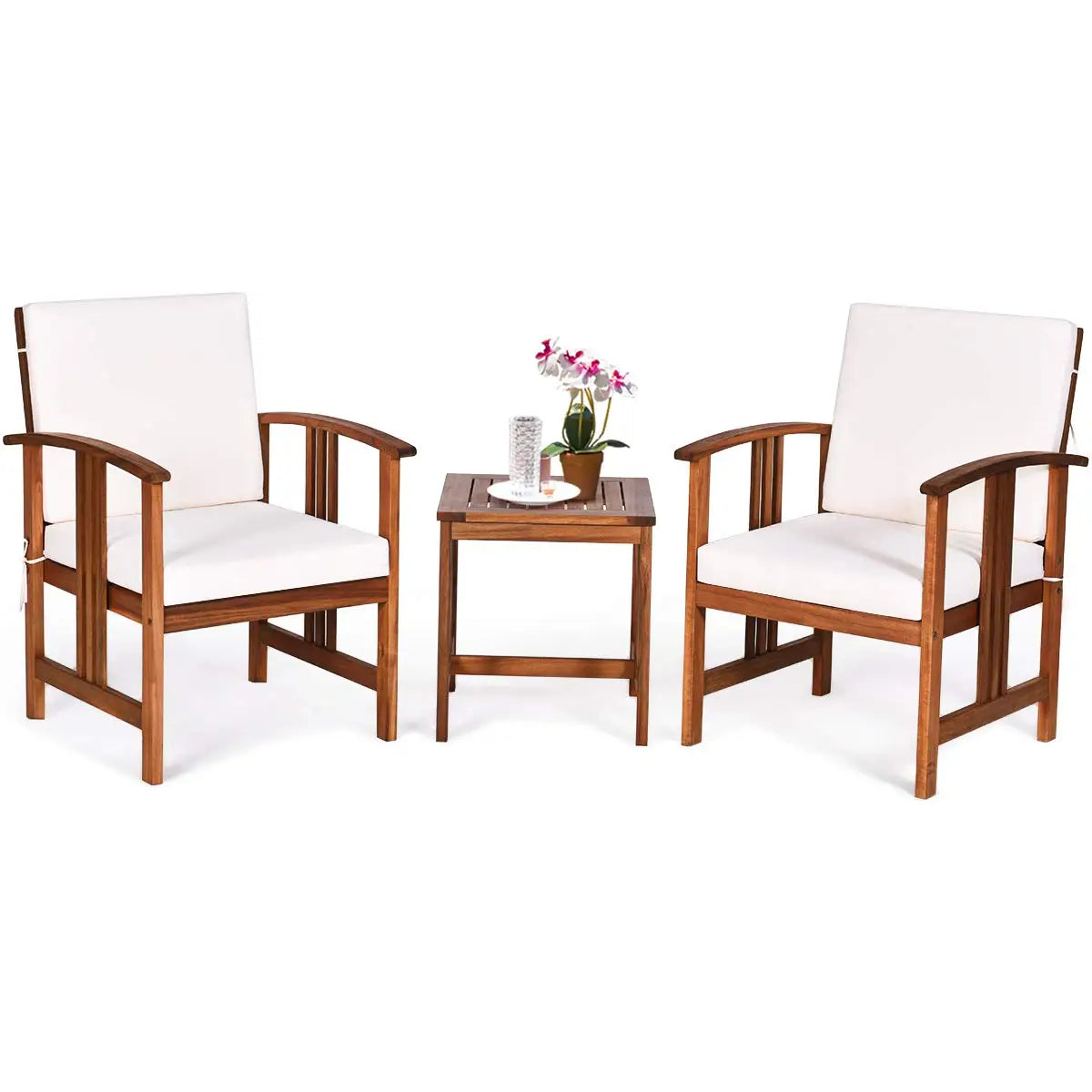 XIAOLANG Outdoor Furniture Set With Acacia Cushioned Chairs And Table