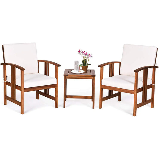 XIAOLANG Outdoor Furniture Set With Acacia Cushioned Chairs And Table