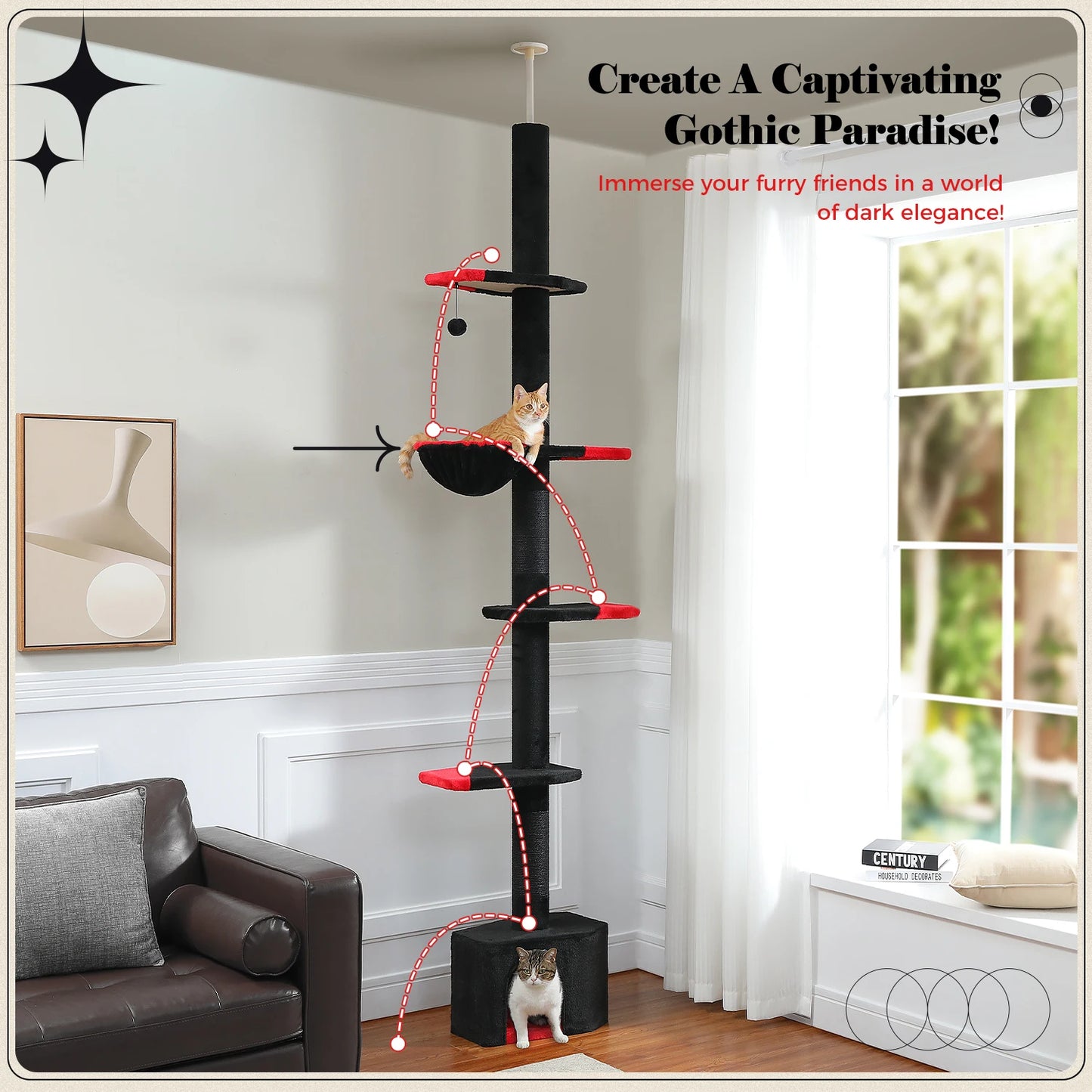 PEQULTICN Adjustable Cat Tree With Scratching Posts And Hammock