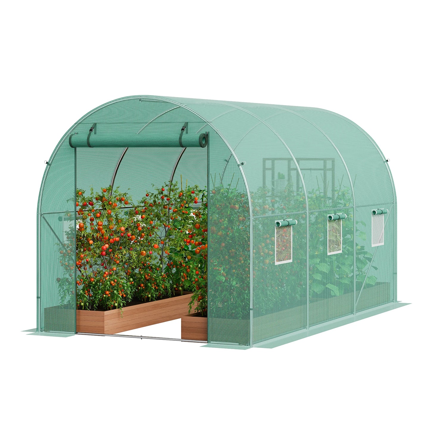 SucceBuy Walk In Tunnel Greenhouse With Steel Frame PE Cover