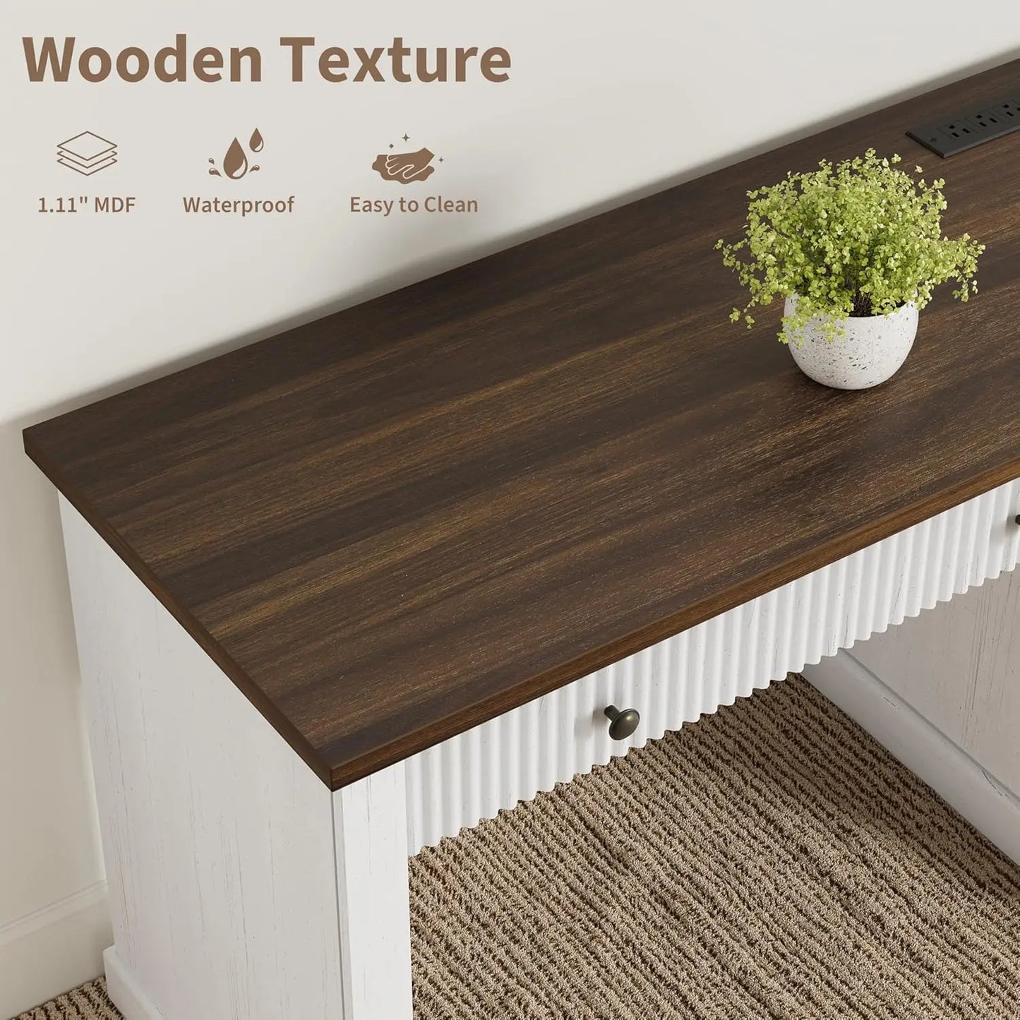HiMISS Modern Executive Desk With Charging Station And File Cabinet