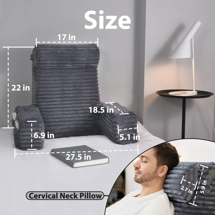 Reading Pillow With Built-In Arms For Bed And TV Viewing