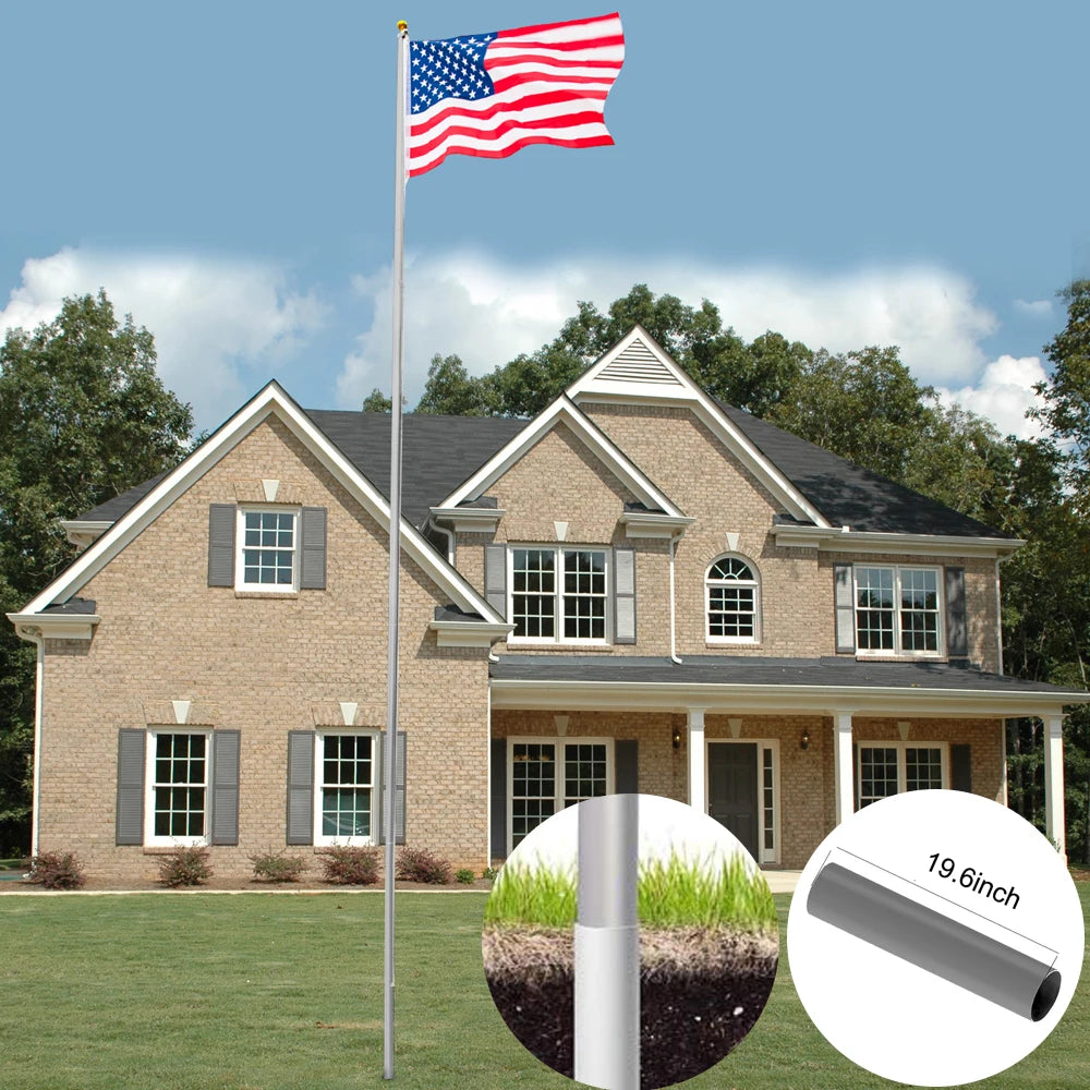 Aluminum Outdoor Flag Pole With Mounting Hardware And American Flag