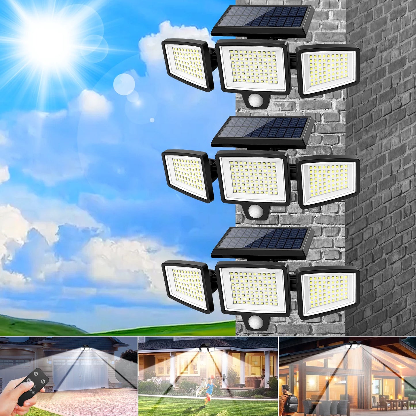 SZRSTH 3 Pack Solar Lights 2800LM Motion Sensor Security Lighting