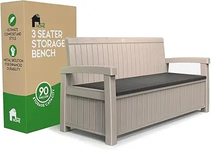 Outdoor Storage Bench 90 Gallon Capacity Weatherproof Resin