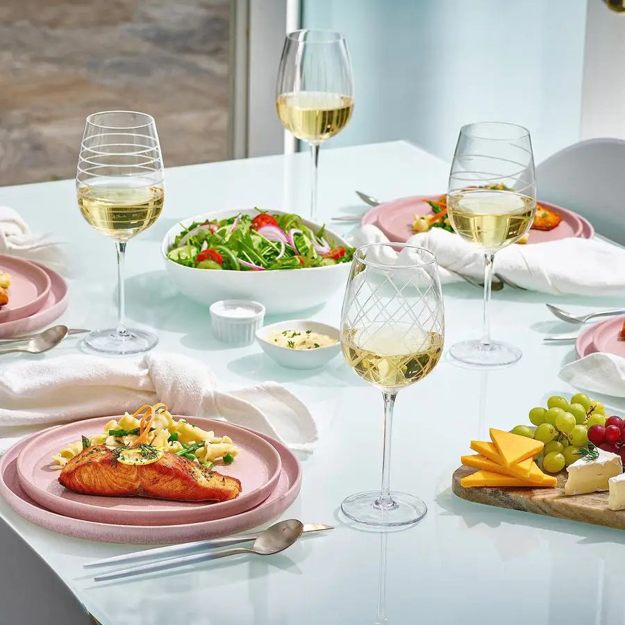 XMSJ Glassware Four Piece Clear Etched Wine Glass Set
