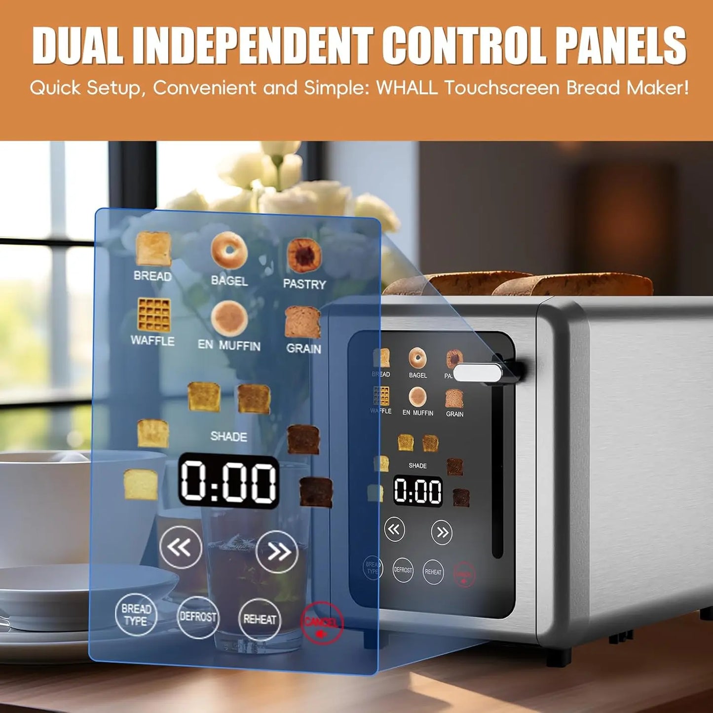 Touch Screen Toaster With Digital Timer And Bagel Slots