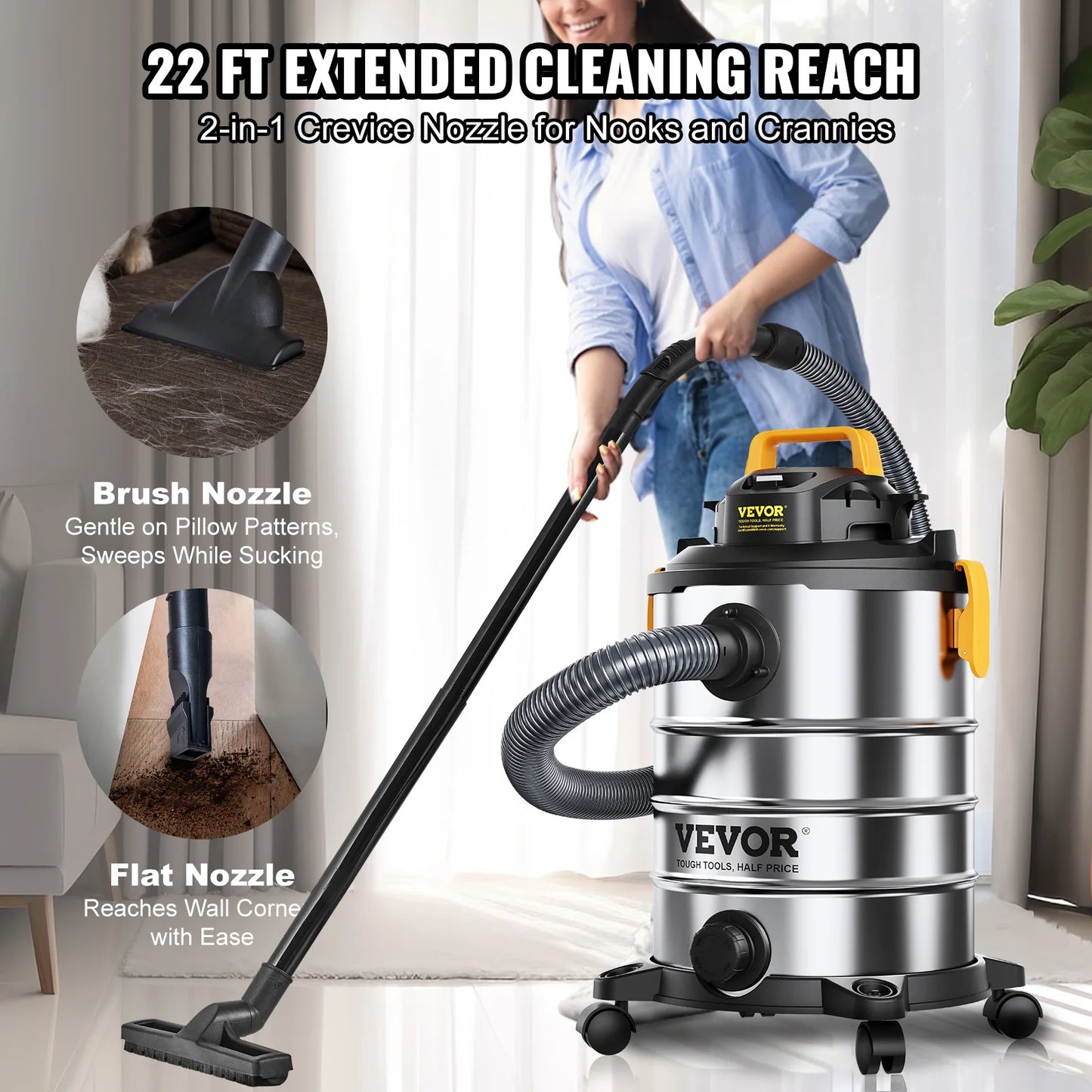 SucceBuy Wet Dry Vacuum Cleaner Stainless Steel Powerful Suction
