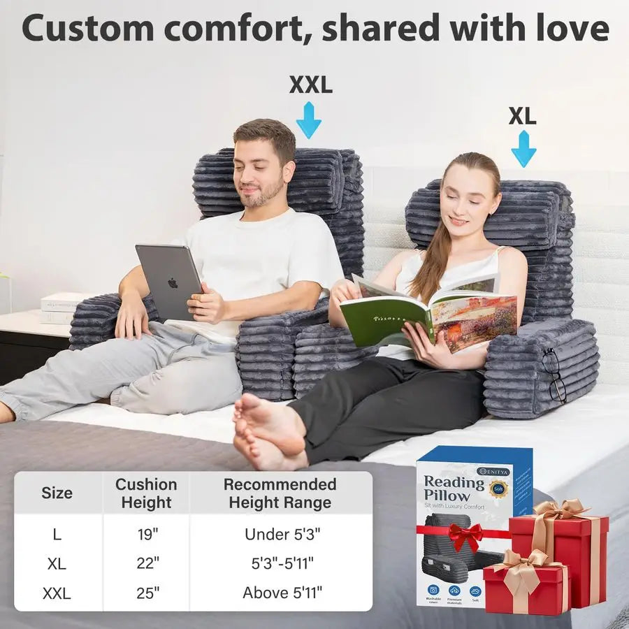 Reading Pillow With Built-In Arms For Bed And TV Viewing
