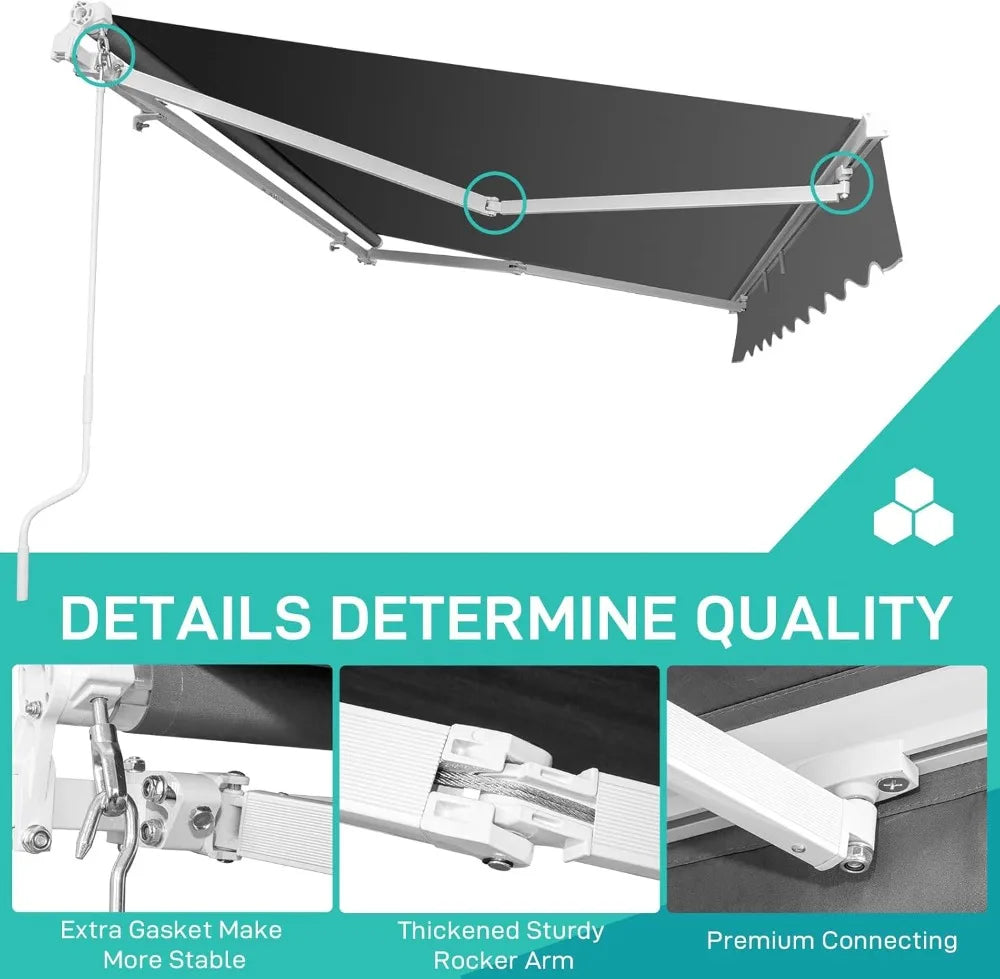 NONECN Retractable Patio Awning With Aluminum Frame