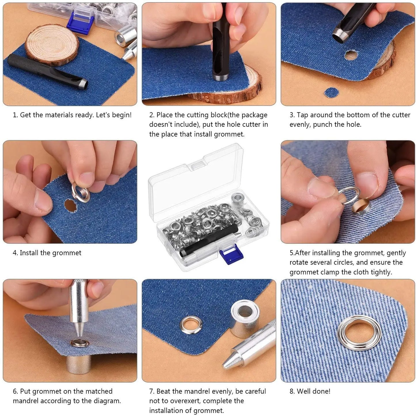 Grommet Tool Kit Set For Clothes, Shoes, Bags Leather