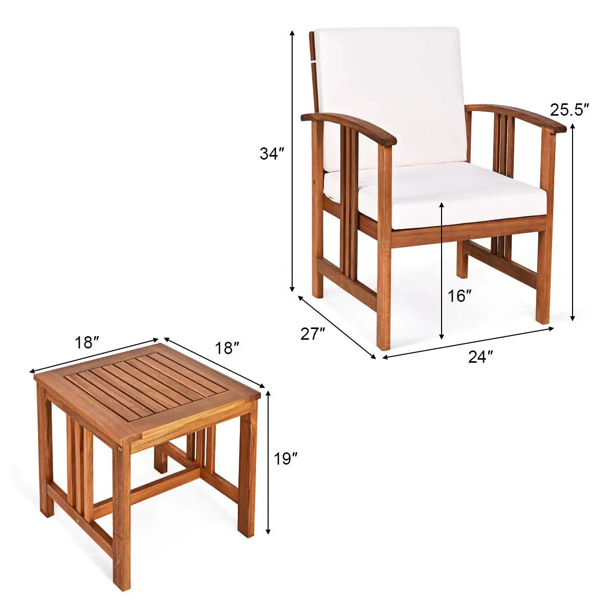 XIAOLANG Outdoor Furniture Set With Acacia Cushioned Chairs And Table