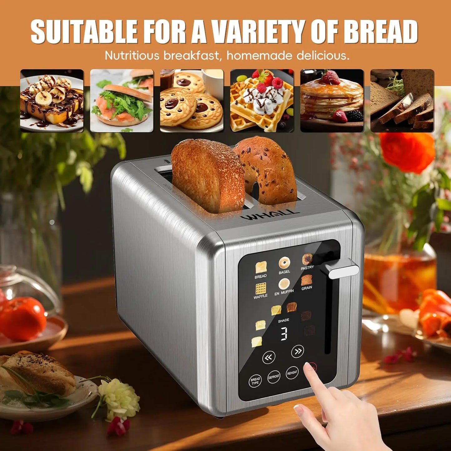 Touch Screen Toaster With Digital Timer And Bagel Slots