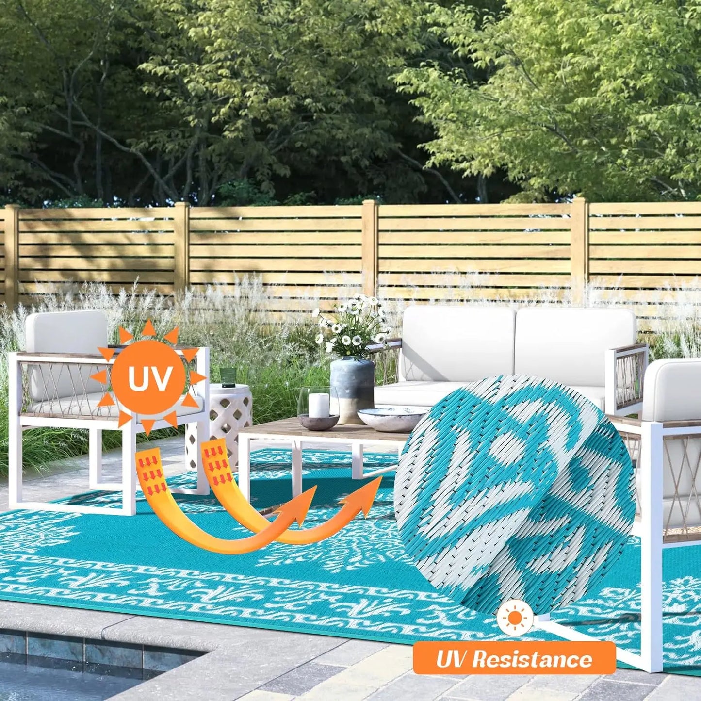 Waterproof Outdoor Rug Reversible UV Resistant Patio Carpet For Deck