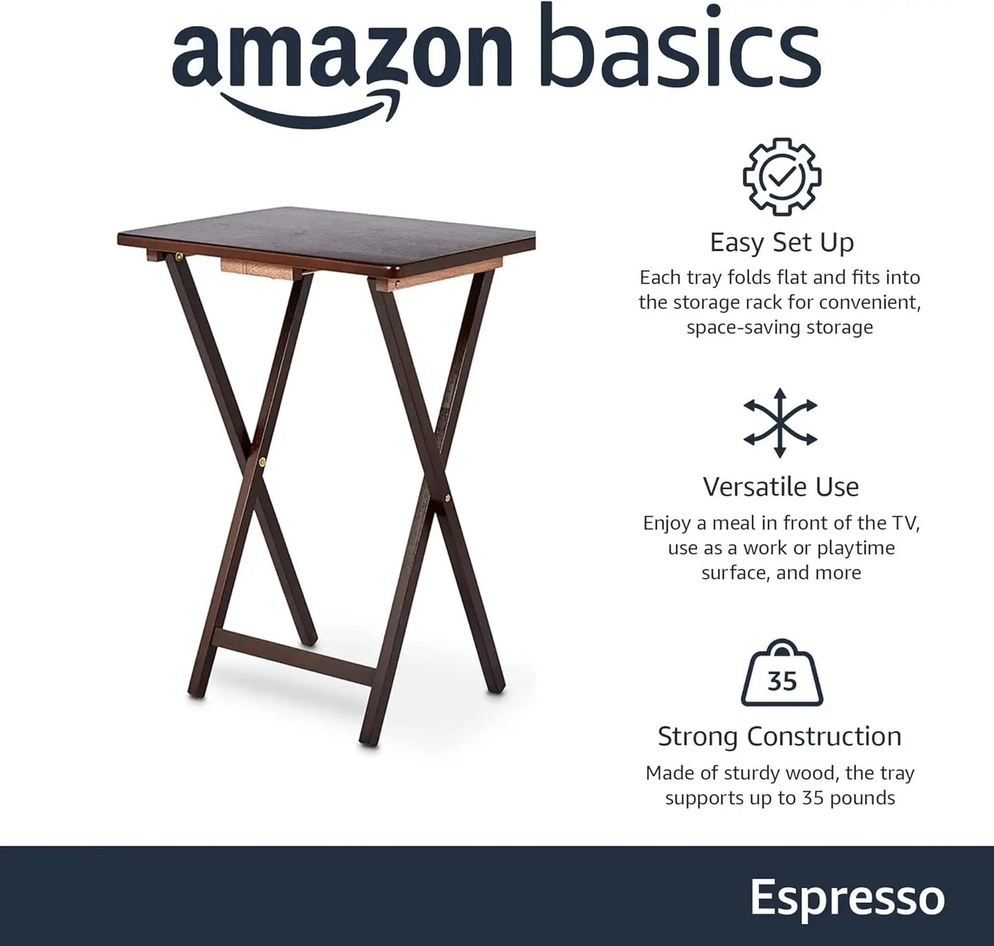 Foldable TV Tray Table Set With Storage Rack 4-Pack
