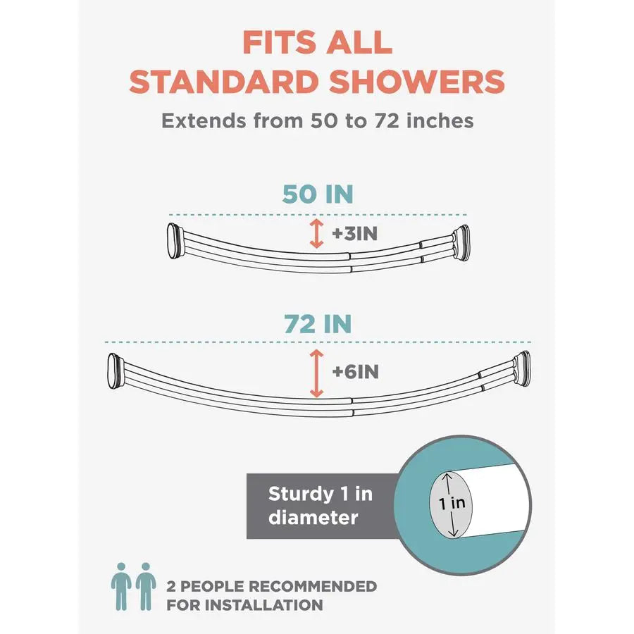 Double Curved Shower Curtain Rod No Drill Rustproof Tension Bathroom