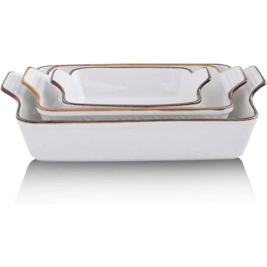 Ceramic Bakeware Set 3 Piece Rectangular Dishes For Oven Use