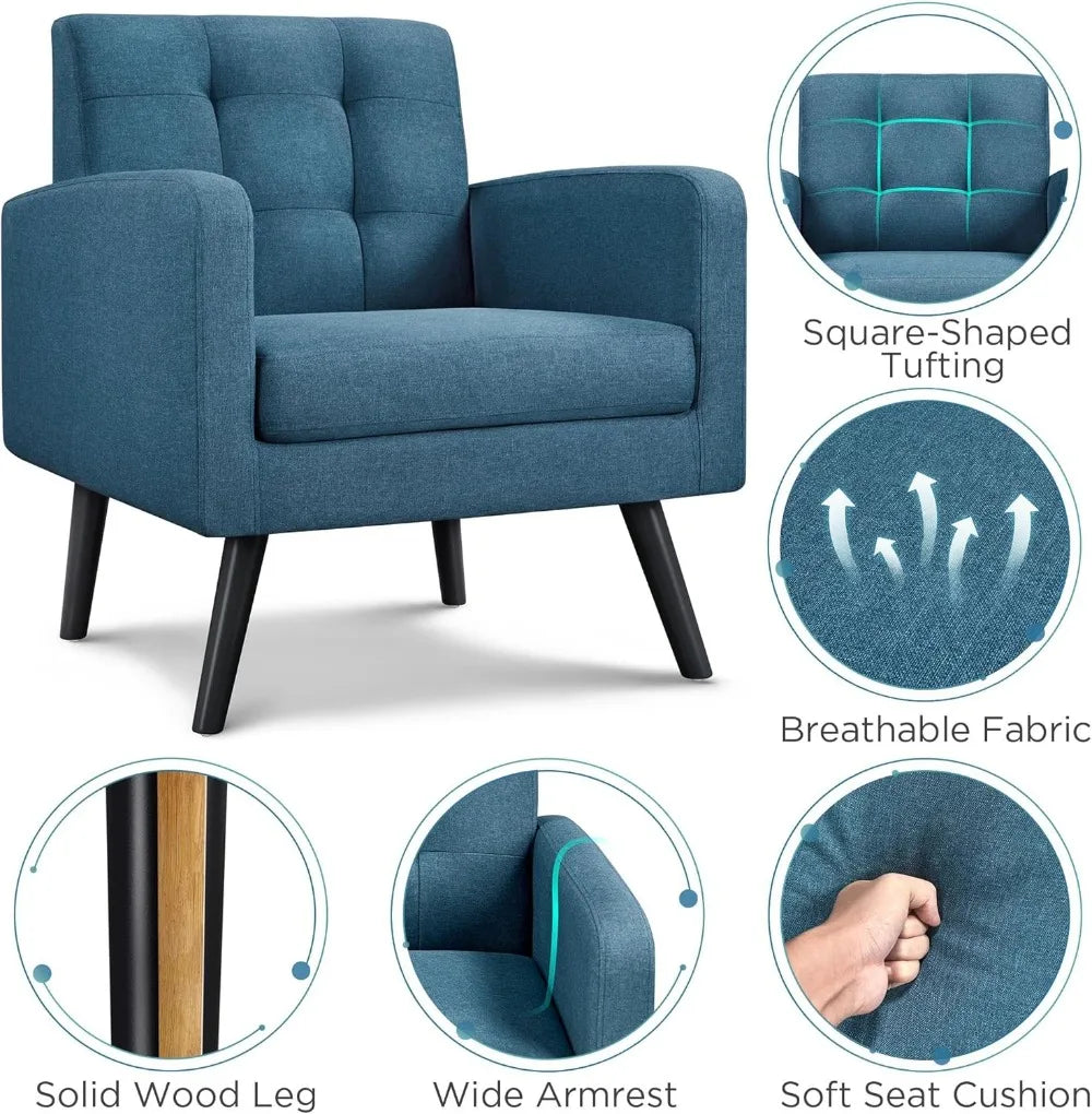 Mid-Century Modern Upholstered Living Room Accent Chair Button Tufted Back