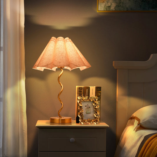 Modern Table Lamp Scalloped Pleated Bedside Nightstand Decor