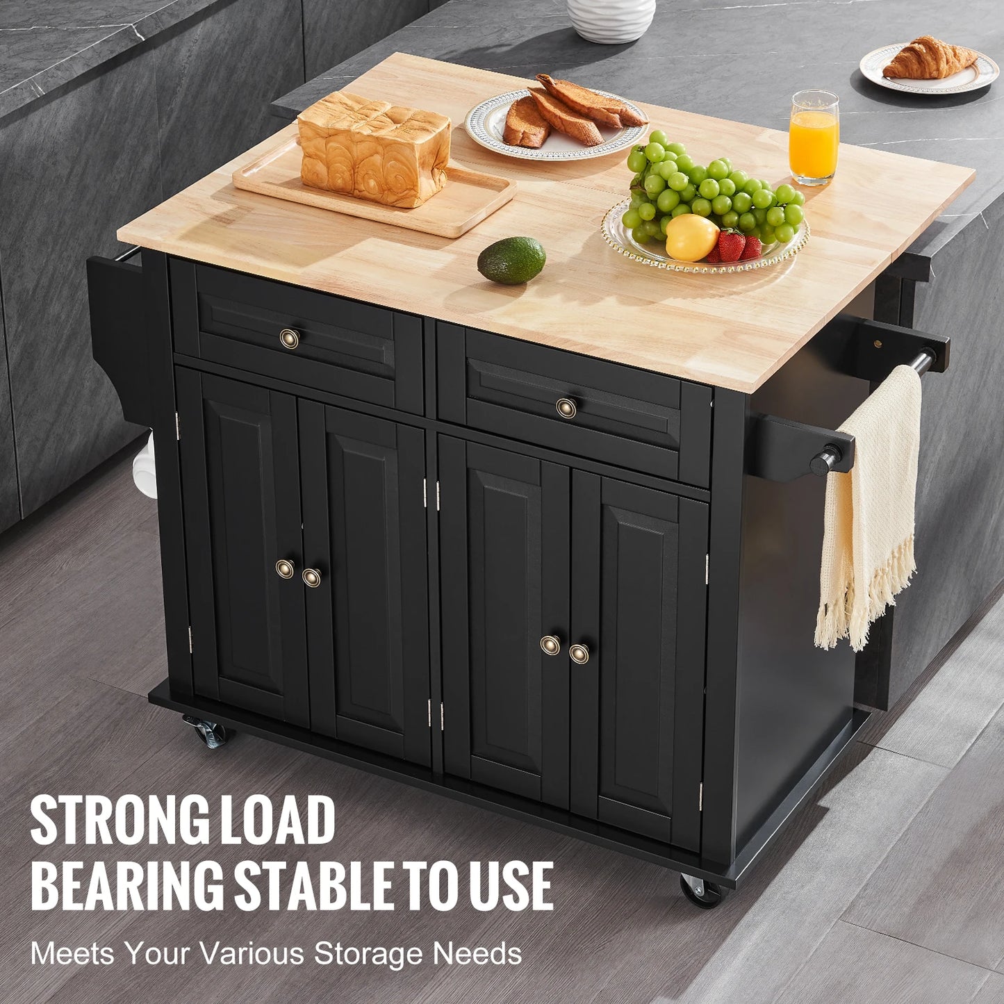 Succebuy Kitchen Island Cart with Wood Top and Storage