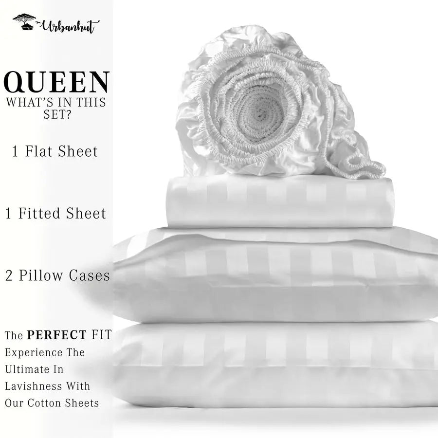 Damask Sheet Set With Striped Pattern 100 Cotton Luxury