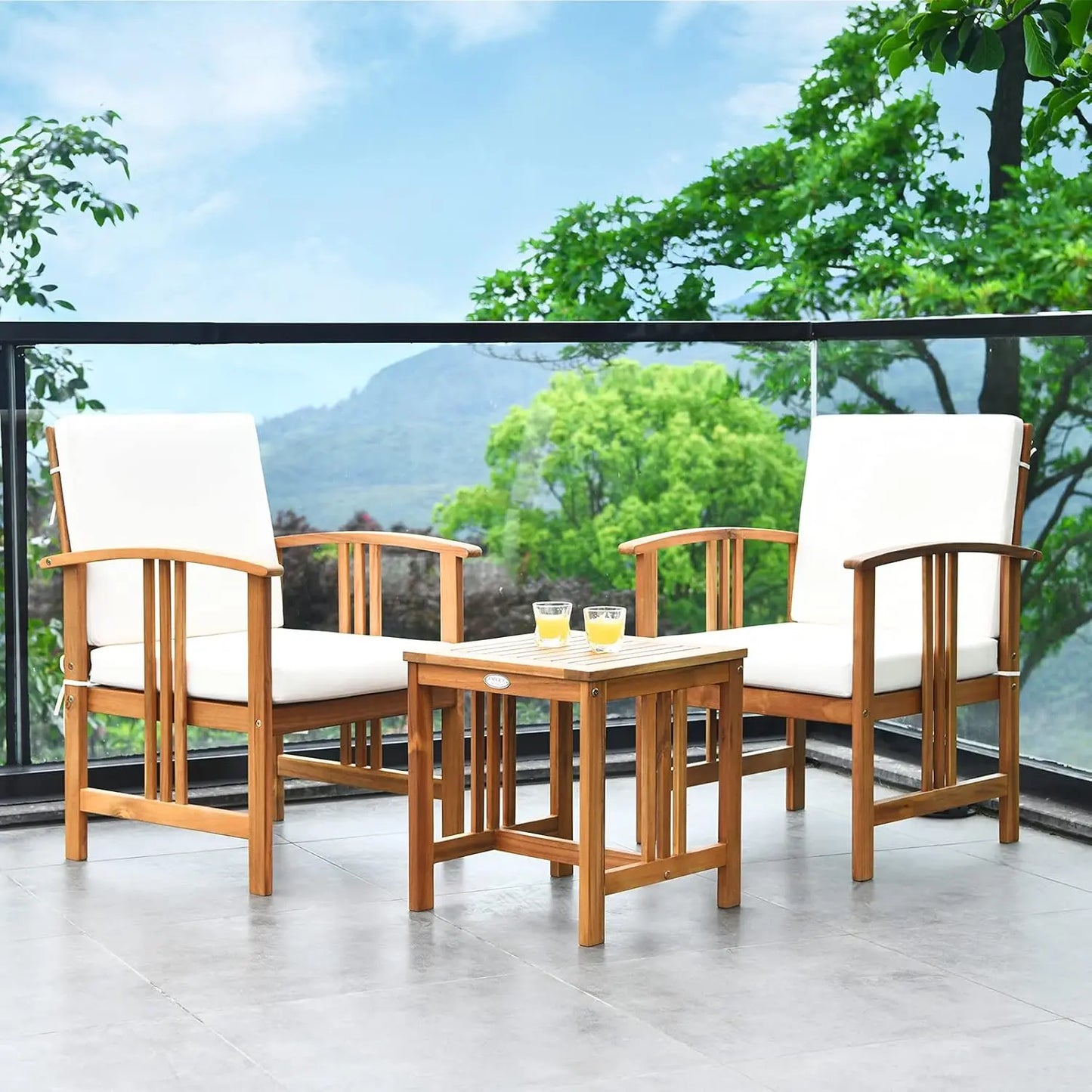 XIAOLANG Outdoor Furniture Set With Acacia Cushioned Chairs And Table