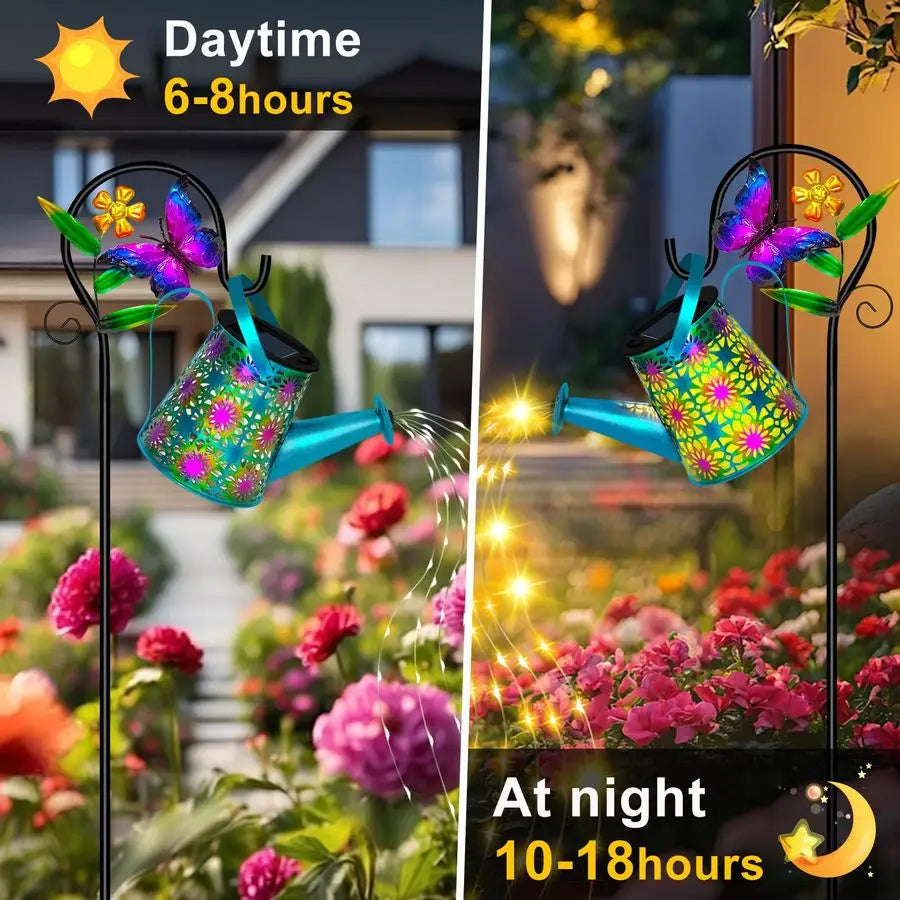 Solar Watering Can With Lights Butterfly Lantern Hanging Garden Decor
