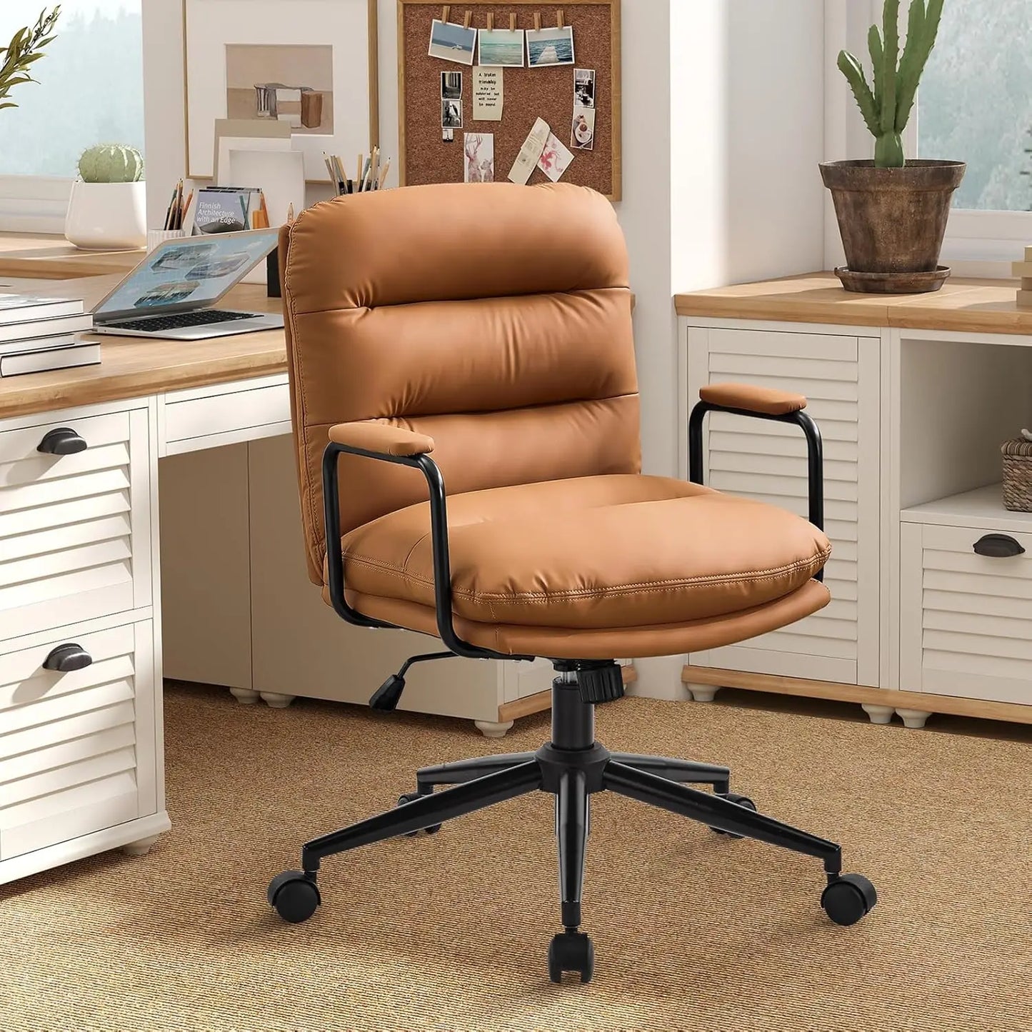 Leather Home Desk Chair Ergonomic Executive Office Chair With Wheels