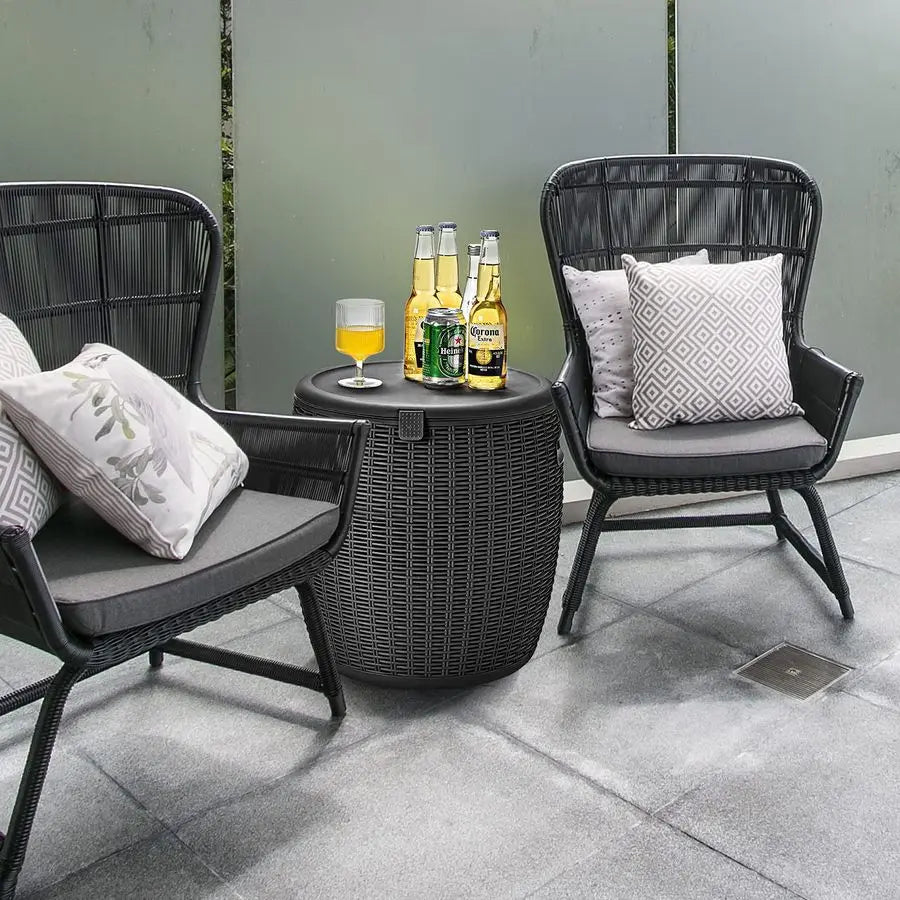 Outdoor Wicker Bar Table With Ice Cooler And Ice Bucket