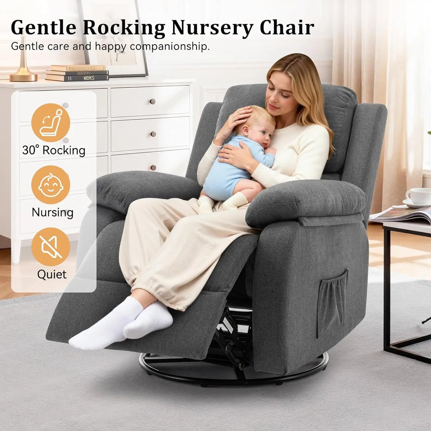 Recliner Chair 360 Swivel Rocker For Small Compact Spaces