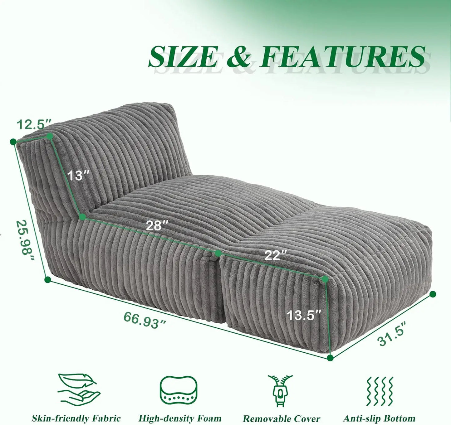Memory Foam Bean Bag Chair With Ottoman And Faux Fur